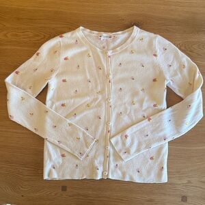 Bonpoint Milk White Floral Intarsia Cream 100% Cashmere Cardigan with Floral